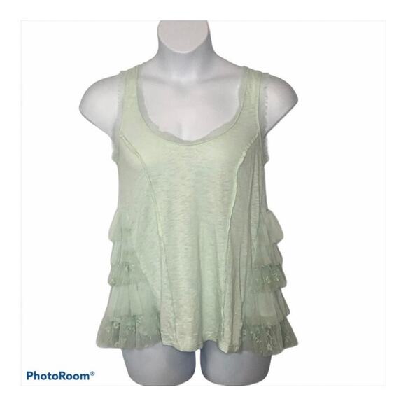Anthropologie Lilka Mint Green Knit Tank Top Lace Ruffle Trim Small - Picture 6 of 16